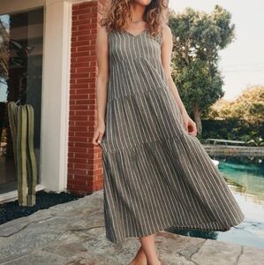 MARINE layer Corinne Maxi Dress in Black and White Stripe